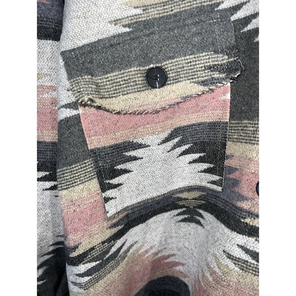 Aztec Shacket Coat Oversized Pink Gray Button Jacket Western Style Medium U - Picture 3 of 9